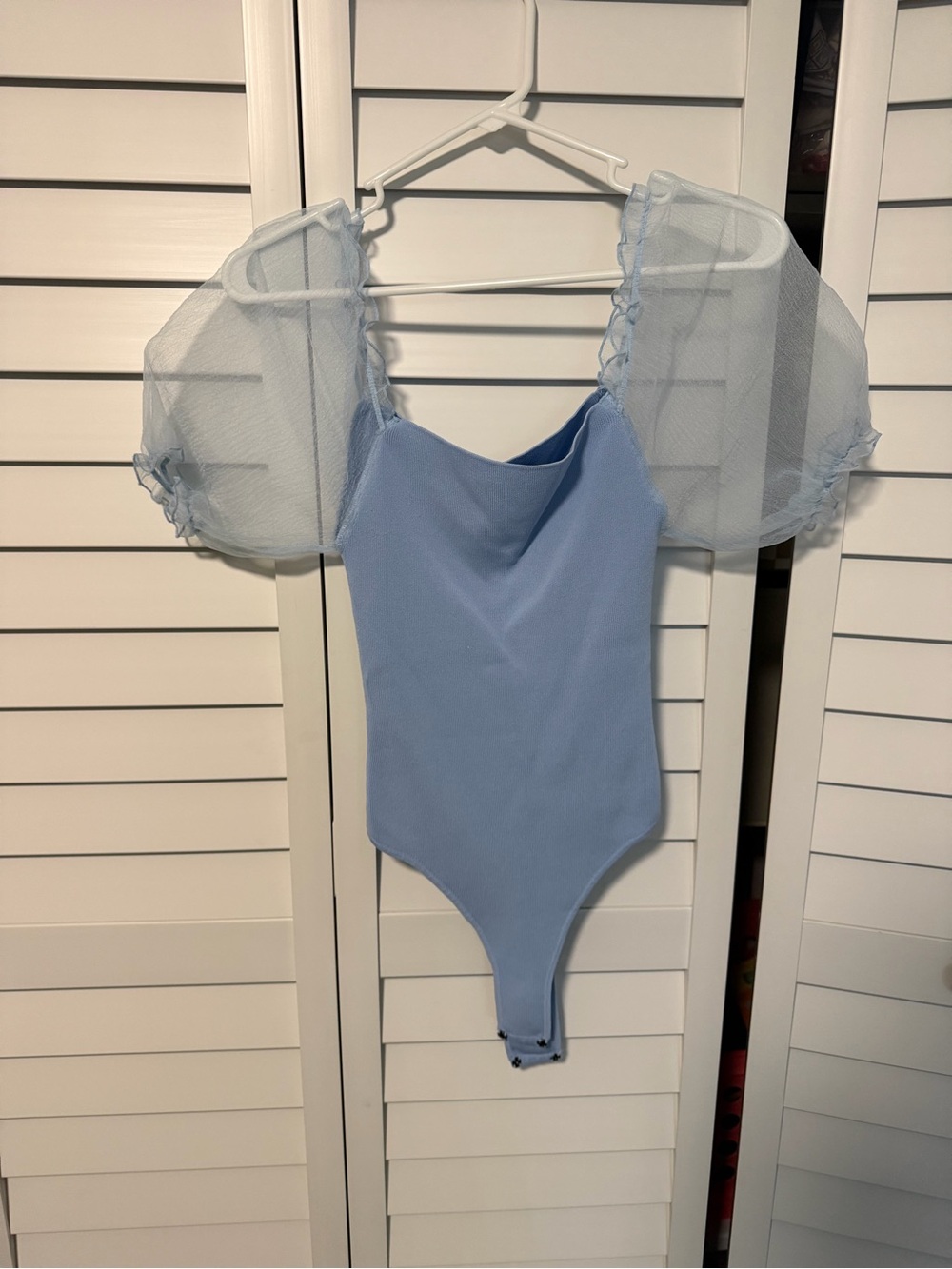 Light Blue Off-Shoulder Ribbed Top - Picture 3 of 3